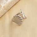 Anello aperto argento serie oceano con design a conchiglia e stella marina da donna - Anello Aperto Stella Marina e Conchiglia - Argento