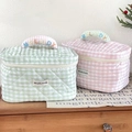 Gesteppte Kosmetiktaschen aus Baumwolle mit Karomuster und Melody Stickerei für Reisen - Rosa Karomuster