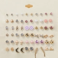 30 pairs of gold and silver stud earrings featuring stars and hearts on beige card - Romantic Floral Moon Star (FX788)