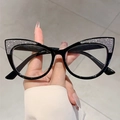 Cat eye glasses with black frames and silver glitter accents for a stylish look - Black Frame with Silver Glitter
