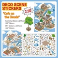 Set de stickers déco Cloud Cafe en PET avec motifs transparents et carte de scène pour scrapbooking - Café sur les Nuages