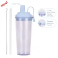 Blue double-wall straw cup with magnetic handle, Tritan straw and cleaning brush set - 24oz / Ice Blue