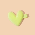 Cute light green velvet heart-shaped hair clip for girls with a soft fabric finish - Light Green