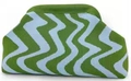 Pochette in maglia a righe con motivi ondulati verde erba e blu chiaro testurizzati - Borsa a mano in maglia / Modello a onde verde e blu