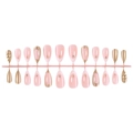Luxus Mandel-Kunstnägel Set mit Vintage-Goldmetallic- und rosa Sternenmustern - Französischer Nude-Gold-Stern-Stil (Streifen)