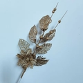 Golden Christmas artificial glitter lily flower pick with hollow leaves and berries branch - Champagne Gold