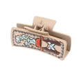 Beige Western cowboy hair claw clip featuring cactus and hat patterns on white background - 90018-Cactus and Hat