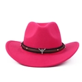 Close-up of hot pink cowboy hat featuring brown leather band and silver bull skull detail - M (56-59cm) / Rose Red With Bull Skull
