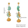 Detail of stainless steel earrings with pearl, starfish pendants and size markings - Starfish Shell Pendant Style (YYE025123) / Gold