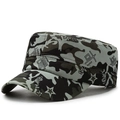 Classic camo flat top army cap with star print and adjustable strap for men and women - Adult Style (54-59cm) / Grey Camo with Star