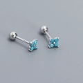 S925 silver four-leaf flower earrings with sky blue zircon and screw back closure - Platinum Tone Turquoise