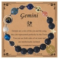 Gemini zodiac beaded bracelet with natural blue sandstone and lava rock stones - Gemini