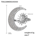 Silver celestial sun and moon ring in stainless steel with zircon inlay decoration - US 7 / Steel White Zircon Ring