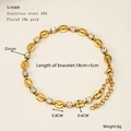 18K gold plated stainless steel bracelet with zircon stone and coffee bean chain link - Pig Nose Chain With Zircon (S-H369)