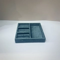 Dark blue velvet jewelry display tray with ring slots and necklace storage compartment - Square Ring Box