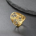 Anello aperto in acciaio al titanio dorato con motivi a stella e occhio su pietra - Aperto regolabile / Oro