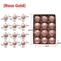 12pcs Christmas tree flocked ball set in rose gold finish with 6cm diameter - Set of 12 / Rose Gold