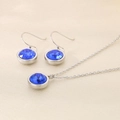 Elegant jewelry set with blue zircon round pendants and silver stainless steel O-chain - 2-Piece Set (Necklace+Earrings) / Steel-Blue