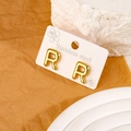 Minimalist gold-plated stainless steel stud earrings featuring alphabet letter R design - Letter R