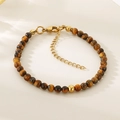 Detalle de cuentas de ojo de tigre y cadena ajustable de acero con cierre de langosta - Estilo de Ojo de Tigre Dorado (KB207119-Z)