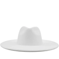 Classic wide-brimmed white felt fedora hat for women in premium wool-like finish - One Size 58cm / White