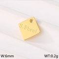 Square 18K gold-plated stainless steel charm tag, 6mm width, 0.2g for DIY jewelry making - Gold Square (KLJ9158-Z)