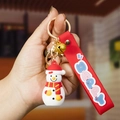 Christmas snowman keychain with red HAPPY strap and gold bell accessory charm - Snowman A
