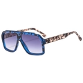 Retro square oversized sunglasses in blue tortoiseshell frames with gradient purple lenses - Blue Leopard Frame Gradient Grey Lens