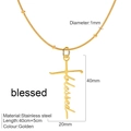 Golden stainless steel necklace featuring a blessed text cross pendant and beaded chain - Blessed / Gold