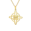 Golden stainless steel necklace featuring a hollow rose and witch knot pendant on O-chain - Cable Chain / Gold