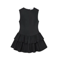 Classic black sleeveless dress with layered ruffle hem and stylish A-line silhouette - XS / Black