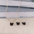 Parure collier et créoles dorées avec pendentifs papillons noirs minimalistes - 3012 Papillon Noir