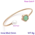 Rose gold shell pearl bangle with light green flower gemstone for elegant women - Rose Gold Light Green Flower Style (KB123102-K)