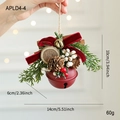 Red matte Christmas bell ornament with pine cones, berries and a velvet bow decoration - Red Pine Cone Bell