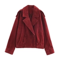 Chaqueta vintage de ante sintético burdeos para mujer con doble botonadura y solapa - XS / Rojo Ladrillo