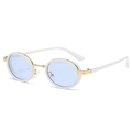 Oval sunglasses with white and gold frames and light blue transparent lenses - White Frame Blue