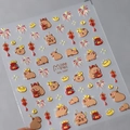 Capybara Neujahr Nagelsticker mit 3D Goldbarren und Feuerwerk, Modell MN-366F - Neujahrsreichtum 5D Relief Stil (MN366F)