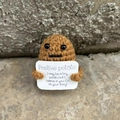 Handmade crochet positive potato doll with an inspirational message card in brown - Mini Potato Dark Brown P-Card