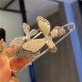 Macro shot of silver butterfly pin with pearls and rhinestones on a large safety pin - Silver Butterfly Paperclip Style (7.5cm)