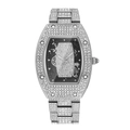 Orologio tonneau argento con cassa in pavé di diamanti e quadrante scheletrato - Argento