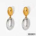 Poliierte zweifarbige Gold- und Silber-Ovale Ohrringe aus hochwertigem Edelstahl - Gold und Silber Zweifarbig (SD2831)