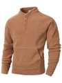 Coffee brown slim fit fleece hoodie for men featuring a buttoned high neck and kangaroo pocket - S / Khaki