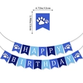 Blue dog paw birthday banner flags with detailed dimension markings for party decor - Blue Pet Banner