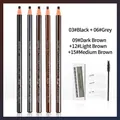 Pull-cord eyebrow pencil set of 5 colors with razor blades and stencils for makeup - 5pcs Set (Inc. Knife/Card/Brush) / 5-Color Mix