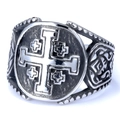 Anello con croce di Lorena in acciaio inossidabile lucido con trama intrecciata vintage - US 7 / Argento Vintage Annerito (17204)