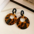 Vintage leopard resin hoop earrings with black U-shape studs and golden accents - 14# Silver Needle - Dark Coffee
