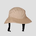 Side view detail of a khaki quick-dry nylon bucket hat with a black chin strap. - M (56-58cm) / Khaki
