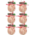 Set di 6 palline di Natale in tessuto rosso con pigne e fiocchi per l'albero - 6cm Stile 2 (Lino con motivo rosso)