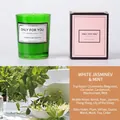 White Jasmine and Mint scented soy candle in green glass jar with pink gift box - Transparent Green (Jasmine & Mint)