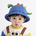 Blue toddler bucket sun hat featuring a 3D plush dinosaur design with colorful fins - 8 Months-3 Years (46-50cm) / 17 Blue (Dino Shape)